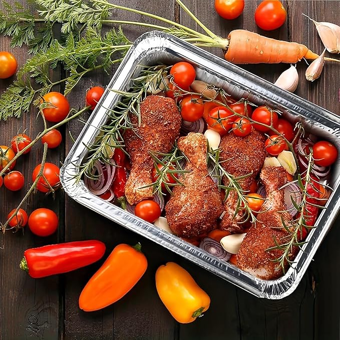 50 Pcs Disposable Aluminum Foil Grill Topper Pans, 12 x 8 in BBQ Grill Topper Pan, Non Viscous Aluminum Foil BBQ Grilling Tray Nonstick Baking Sheets for Outdoor Cooking and Camping