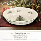 Spode Christmas Tree Oval Rim Dish (12.5" x 8.75") Festive Deep Baking Pan for Serving Vegetables, Roast Dinner, Casseroles - Fine Porcelain, Microwave, Freezer, Dishwasher Safe