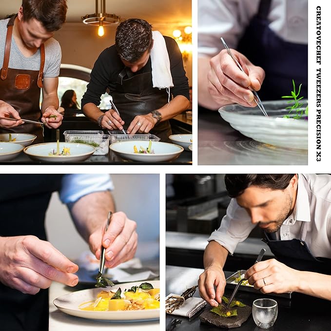 CREATIVECHEF Professional Chef Plating Kit, 7 Piece Culinary Plating Set, Black, Stainless Steel