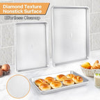 3-Piece Non-Stick Baking Sheet Set | PFOA/PFOS/PTFE-Free, 0.8mm Heavy-Duty Steel with Diamond Texture Surface | Stackable Design for Roasting, Baking & Toasting