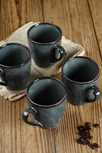 famiware Coffee Mugs Set of 4, Ocean Round 11.5oz Coffee Cup Set with Handle for Cocoa, Milk, Hot Chocolate, Tea or Water, Stoneware Cups for Kitchen, Microwave Dishwasher Safe, Deep Forest