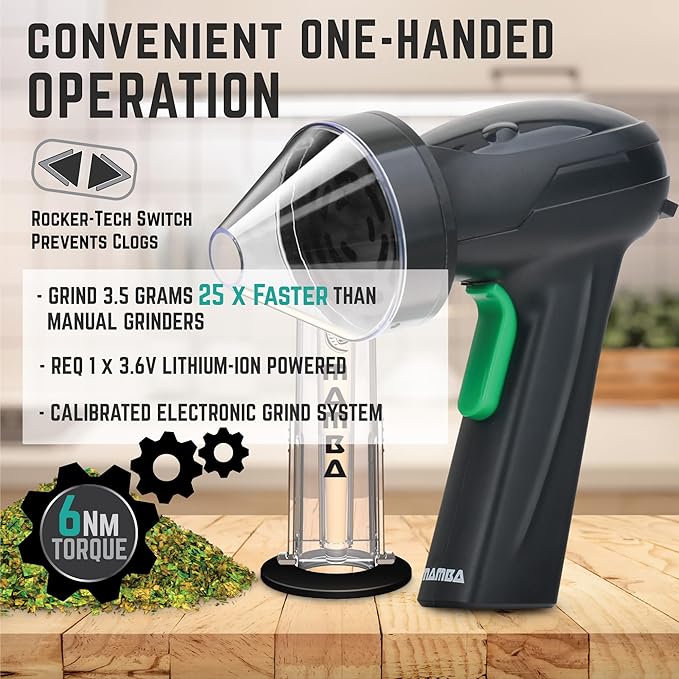 Mamba Monster 3.5g USB Electric Herb Grinder. Large Capacity Portable Metal Herbal Machine & Spice Mill for the Kitchen (Black)