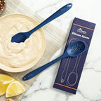 HOTEC 446°F Heat Resistant Silicone Cooking Spoon Spatula, BPA Free Large Kitchen Solid and Slotted Spoons for Mixing, Serving, Scraping, Non-stick, Dishwasher Safe Classic Blue 12.5inch