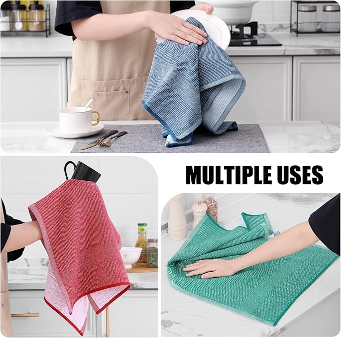 Homaxy Premium Kitchen Towels(18”x 28”, 6 Pack), Large Cotton Kitchen Hand Towels, Flat and Terry Dish Towels, 380 GSM Highly Absorbent Tea Towel Set with Hanging Loop, Navy Blue/Red/Green