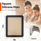 Silicone Baking Mats for 12 Inch Cake Pan/12x12 Cheesecake Pan/Toaster Oven Air Fryer Liner, 11.75"Square Food Grade Silicone Mats (Black, 1x Silicone Baking Mats for 9 x11")
