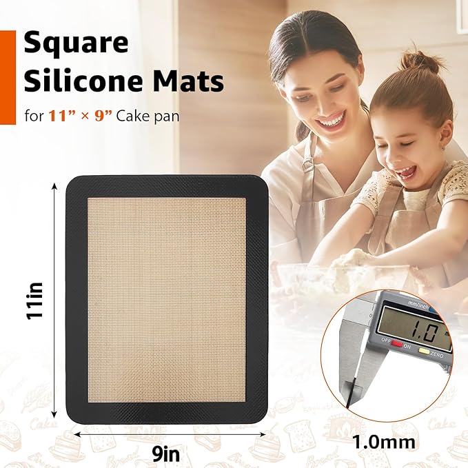 Silicone Baking Mats for 12 Inch Cake Pan/12x12 Cheesecake Pan/Toaster Oven Air Fryer Liner, 11.75"Square Food Grade Silicone Mats (Black, 1x Silicone Baking Mats for 9 x11")