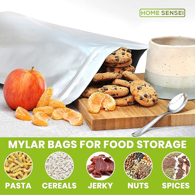 20 Mylar Bags for Food Storage, 2.5 Gallon Capacity, Extra Thick 15 Mil, with 1000cc Oxygen Absorbers, Resealable, Stand-Up Gusset, Ideal for Long-Term Food Storage