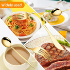 24-Piece Gold Silverware Set for 6, Stainless Steel Flatware Cutlery Set, Eating Utensils Set Tableware Included Steak Knives Spoons and Forks Set For Home,Restaurant,Party