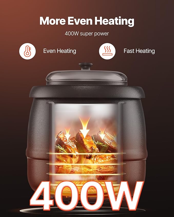 VEVOR Electric Soup Warmer, 10QT Commercial Soup Kettle with 304 Stainless Steel Detachable Insert Pot, 95~176°F Adjustable Temperature, Soup Station for Restaurant and Big Family, Black