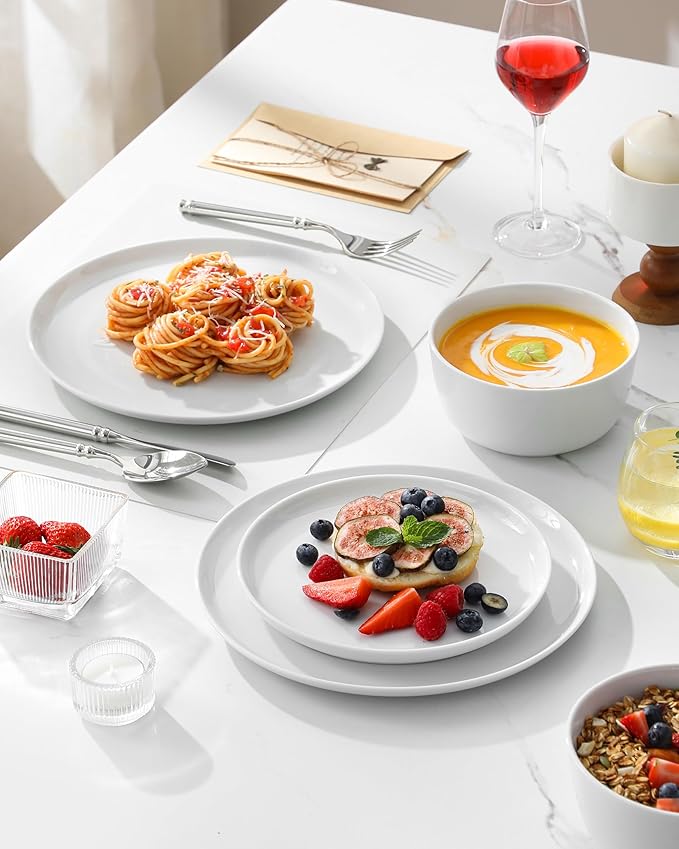 MALACASA 24 Pieces Gourmet Porcelain Dinnerware Sets, Premium Plates and Bowls Set, High-Fired Ceramic Dishes Set for 8, Chip & Scratch Resistant, Microwave Dishwasher Safe, White, Series LEXI