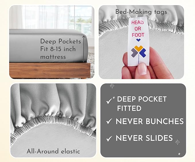 2-Pack Twin XL Sheet Set Cotton - 400 Thread Count 100% Cotton Sateen - Extra Soft, Breathable & Cooling Sheets, Wrinkle Resistant twin XL Sheet Sets, 2 Sets of Deep Pocket Bed Sheets - Light Grey