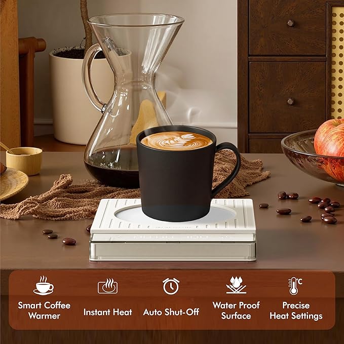 2026 New Smart Coffee Mug Warmer for Desk, 4 Temp Settings, Electric Cup Warmer with Auto Shut Off & Timer, Fast Heating Plate for Coffee, Tea, Candle Warmer, Smart Gift for Office & Home Use(White)