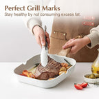 SENSARTE Nonstick Ceramic Grill Pan for Stove Tops, Square Grilling Pan with Pour Spouts, Non Toxic Durable Grill Skillet for All Stoves(Gas,Electric,Induction) PTFE,PFAS,PFOA Free, 12Inch (White)