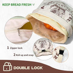 2 Pack Reusable Beeswax Bread Bags for Sourdough & Homemade Bread - XL Organic Cotton with Zipper & Snap Closure Freezer-Friendly Freshness Preservation
