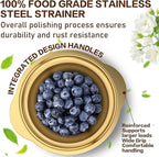 Stainless Steel Strainers for Kitchen, Stainless Steel Colander, Kitchen Strainer for Pasta Fruits Vegetables, 3 Pack Strainers and Colanders(2QT, 3QT, 5QT), Rust-Proof & Dishwasher Safe, Gold