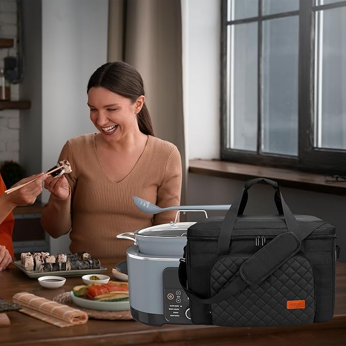 Carrying Bag Compatible with Ninja Crockpot Slow Cooker, Portable Insulated Travel Carrier Case for Ninja Foodi Possiblecooker Pro 8.5 Qt and Accessories with Shoulder Strap, Quilted Black