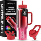 Coldest Tumbler with Handle and Straw, 100% Spill Proof Tumbler with Straw (3 Lids), Stainless Steel Insulated Leakproof Tumblers for Women & Men, Cup Holder Friendly, 46 oz (Strawberry Nova)