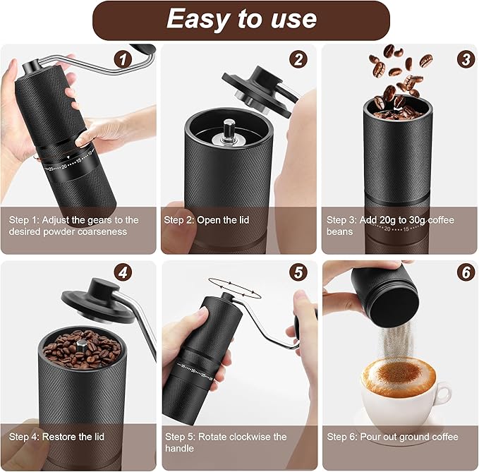Coffee Grinder, 120 External Adjustable Settings Manual Coffee Grinder, Hand Burr Coffee Bean Grinder with Handle Crank for French Espresso Moka, Stainless Steel Conical Burr Mill, Capacity 28g
