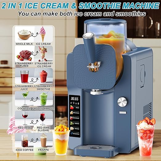 Ice Cream Maker, Slushie Machine for Home, Slushy Machine 70 oz Margarita Machine with 6 Preset Programs for Ice Cream, Frozen Yogurt or Gelato, Adjustable Thickness, Blue