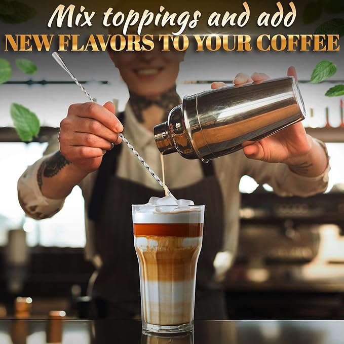 4 Pcs Bar Spoon Cocktail Mixing Spoon – 12'' Long Stainless Steel Cocktail Stirrers with Polished Surface, Easy to Clean – Great for Professional and Home Use, Practical Gift for Drink Mixing Lovers