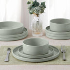 E-far Dinnerware Sets for 8, 24-Piece Stoneware Plates and Bowls Dish Set, Modern Kitchen Dinning Dishware, Chip and Scratch Resistant, Microwave & Dishwasher Safe, Speckled Green