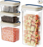 Flip-Lock Airtight Food Storage Containers 4-PC (0.6 Qt*2+1.6 Qt+3.4 Qt), Leakproof Ring Seal Top, Anti-Slip Plastic Pantry Canister for Flour Sugar,Cereal,Coffee,Dog Treat, White