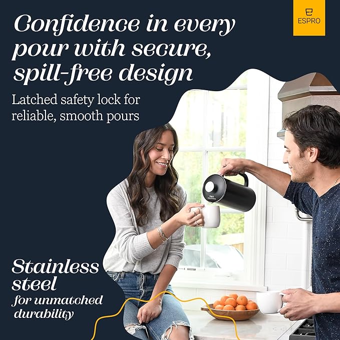 ESPRO P7 French Press Stainless Steel 304 – Patented Double Walled Micro-Filter Insulated French Press Coffee Maker, Grit-Free Brew - Heat Resistant BPA Free Coffee Maker - Matte Black (32oz)