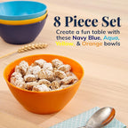 US Acrylic Wheat Straw Unbreakable 28 oz. Stackable Cereal Bowls for Snacks & Ice Cream in Assorted Colors (Set of 8) 6-inch Reusable, BPA-Free, Dishwasher Safe Dinnerware, Made in USA