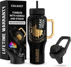 Coldest Tumbler with Handle and Straw - 100% Leak Proof Insulated Tumbler with Lid and Straw (3 Lids) - Stainless Steel Tumblers for Women & Men - Cup Holder Friendly Base, 36 oz (Zen)