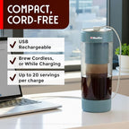 Mueller RapidBrew Cold Brew Iced Coffee Maker – 10 Min Fast Brew Portable Rechargeable Cold Brew Machine for Coffee & Tea – Adjustable Strength 10-99 Min – 20 Servings Per Charge, Mineral Blue