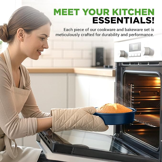 NutriChef Professional 20 Pc Kitchen Set in Navy Blue - Durable Non-Stick Pots and Pans with Bakeware, Compatible with Any Cooktop, Easy Clean