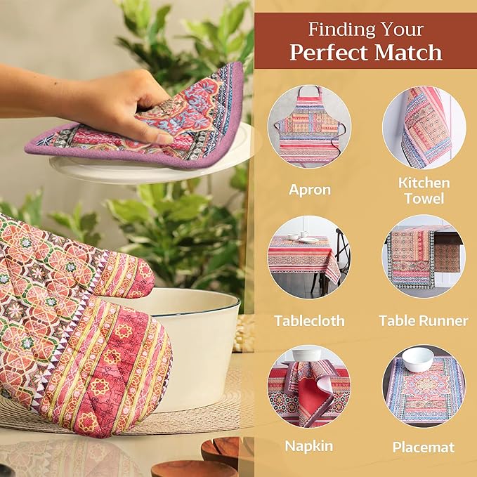 Maison d' Hermine Pot Holders 100% Cotton Heat Resistant Potholders 8" x 8" Hot Pads with Loop BBQ, Cooking, Baking, Grilling, Kitchen, Handling Hot Pans (Pack of 1, Ispahan)