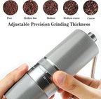 Manual Coffee Grinder with Stainless Steel Burr, Hand Coffee Grinder External Adjustable Grind Setting for Espresso, French Press (Silver)