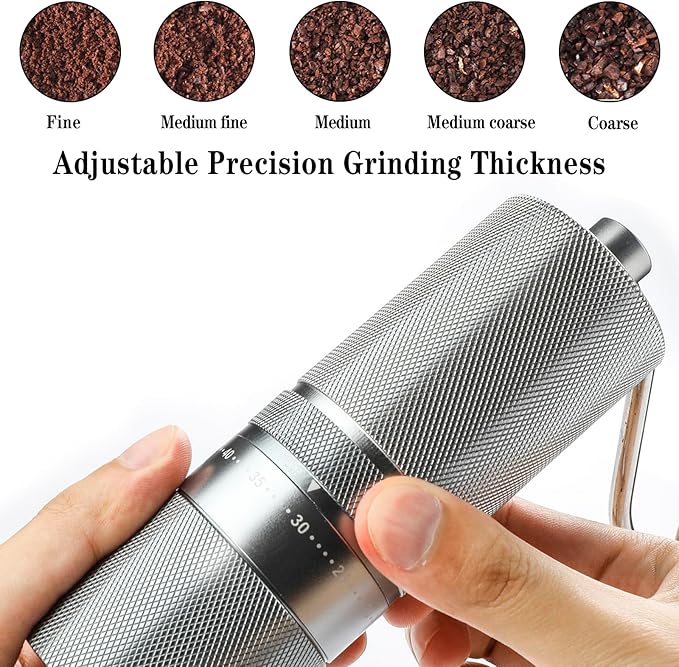 Manual Coffee Grinder with Stainless Steel Burr, Hand Coffee Grinder External Adjustable Grind Setting for Espresso, French Press (Silver)