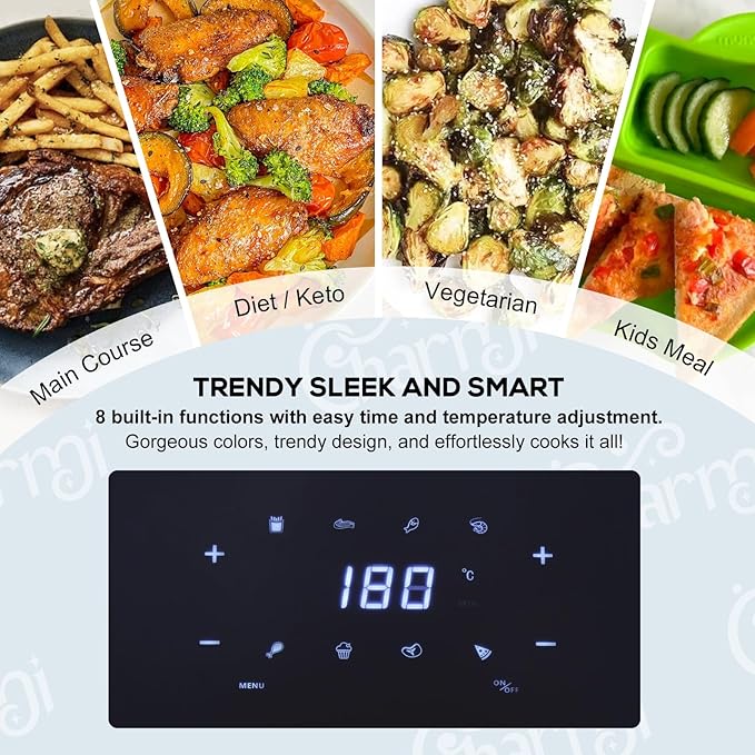 Charmi 5QT Air Fryer – Beautiful Retro Design, Stylish Countertop Look, Nonstick & PFAS-Free, Safe Auto Shutoff, Digital Touchscreen, 8 Cooking Presets (Cream White)