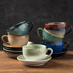 Porcelain Coffee Cup with Saucer Spoon, Vintage Design Ceramic Latte Art Cappuccino Barista Espresso Tea Cup with Saucer (11.6 oz, 350ml, Mist Green)