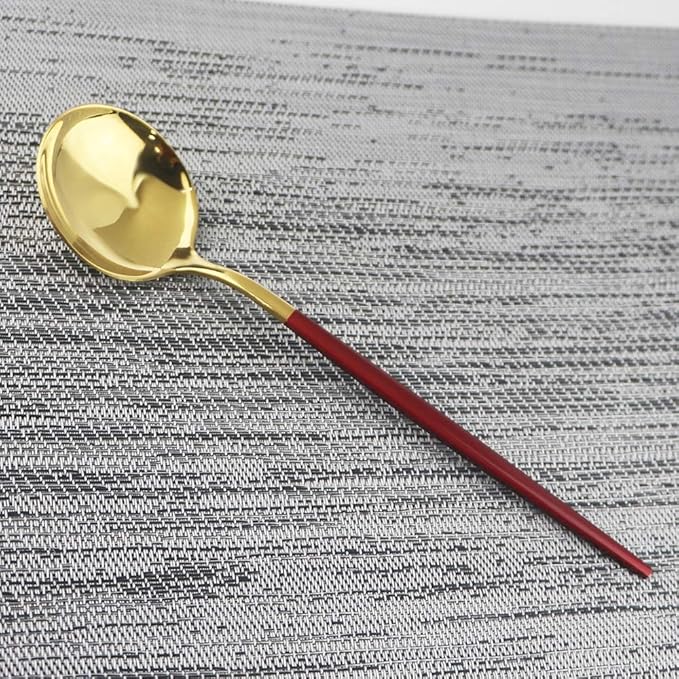 Gugrida 40-Piece Silverware Set 304 Stainless Steel Reusable Utensils Forks Spoons Knives Set, Mirror Polished Cutlery Flatware Set, Great for Family Gatherings & Daily Use (Service for 10, Red Gold)