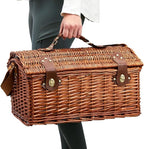 Juvale Picnic Basket for 4 People - 18.1 x 12.2 x 10.2 Inches, Brown, Classic - Complete Wicker Picnic Basket Set with Cooler Bag, Dishes, Utensils & Glasses