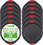 NutriChef 13-Inch Nonstick Pizza Tray - 12 PACK, Round Carbon Steel with Perforated Holes, Silicone Grip Handles, Dishwasher Safe, PFOA Free Bakeware