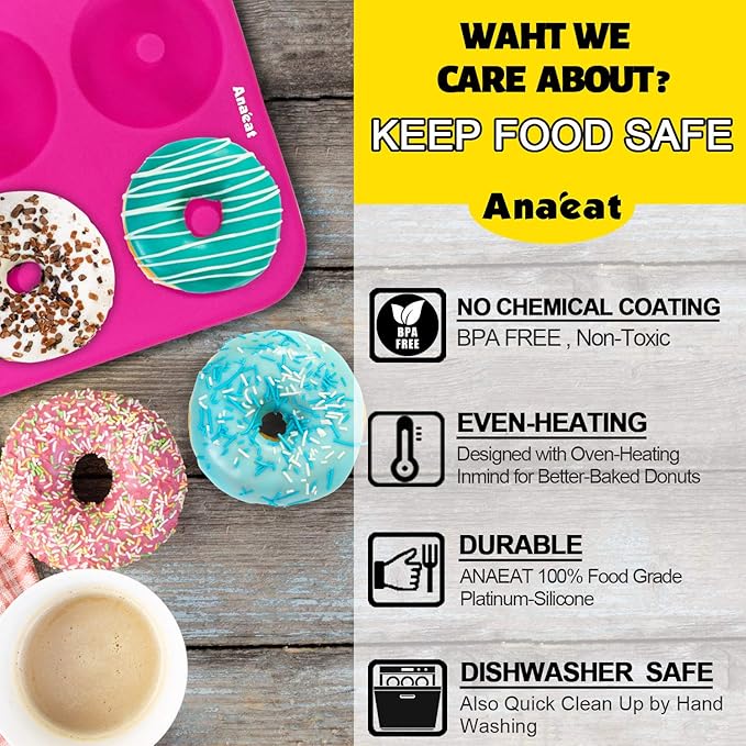 Anaeat 3 Pack Donut Pan Silicone Baking Mold, Just Pop Out! Non-Stick Doughnuts Baking Pans BPA Free for 6 Full-Size Donuts, Muffin, Cake Biscuit Bagels - Oven & Dishwasher Safe (Multicolor)
