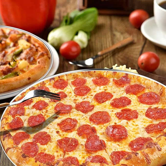 12 inch Stainless Steel Round Pizza Pan Tray Set, 2 Pieces, Healthy & Heavy Duty, Rust Free & Dishwasher Safe