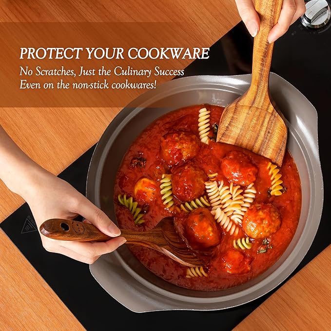 Wooden Spoons for Cooking – 6-Piece Teak Wood Cookware Utensil Set with Smooth Finish – Non-Stick, Comfortable Grip – Durable, Heat Resistant Kitchen Utensils