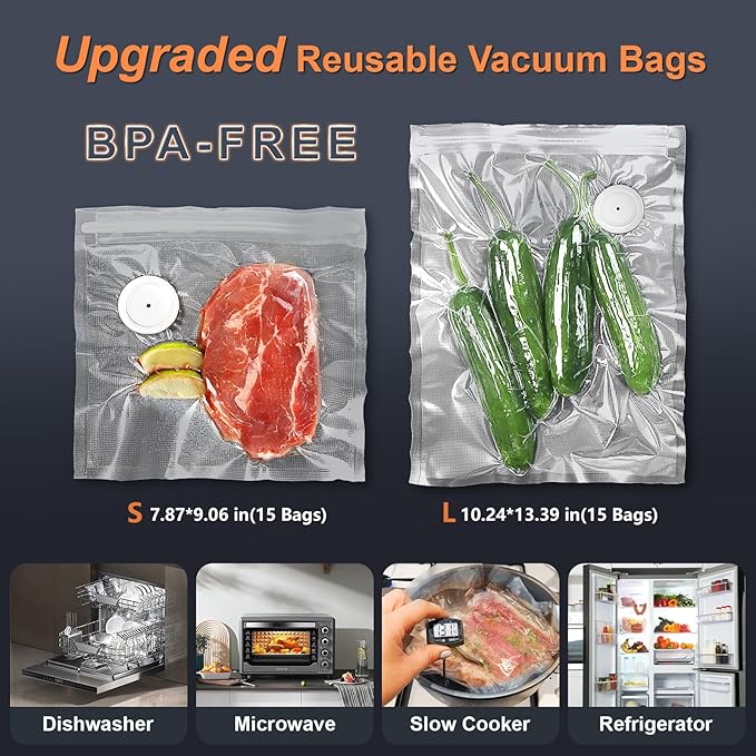 Vacuum Sealer with 30 Bags, Handheld Sealer with Visible Water Tank, Portable for 6X Freshness, Sous Vide & Kitchen Storage