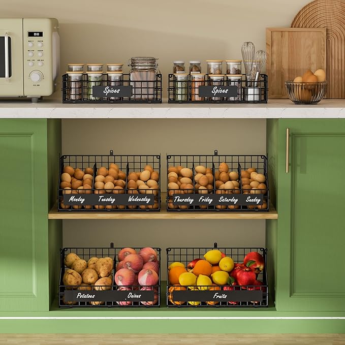 keomaisyto Egg Holder Countertop with 5 Dividers & DIY Nameplate to Separate Eggs, 3 Tier Stackable Wire Storage Baskets for Gathering Fresh Eggs, XXL Large Egg Rack, Wall-Mounted (Patent Pending)