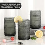 Vintage Glassware Drinking Glasses Set of 6,15 oz Hobnail Glass Cups,Embossed Grey Water Tumbler,for Beer,Cocktail,Whiskey,Juice and Various Mixed Drinks- 1 Cleaning Brush