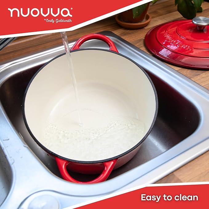 Cast Iron Dutch Oven with Lid – Non-Stick Ovenproof Enamelled Casserole Pot – Sturdy Dutch Oven Cookware – Red, 7.3-Quart, 30cm – by Nuovva