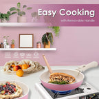 20pcs Ceramic Cookware Set Nonstick, Detachable Handle Pots and Pans Set, Non Toxic,No PFAS & PTFE & PFOA, Dishwasher/Oven Safe, RV Kitchen Set Removable Handle for Cooking, Pink