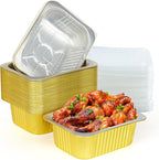 40 Pack 3 LB Gold Aluminum Foil Pans with Lids Heavy Duty (8.7"×6.5"×2.4") Foil Food Containers with Lids, 50oz Tin Foil Pans with Lids for Baking, Meal Prep, Freezer, Heating and Takeout