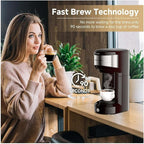 Mini Single Serve Coffee Maker - K Cup & Ground Coffee Compatible - 90 Second Brew - Portable Machine for Home, Office, RV - 14oz Reservoir
