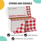 Exquisite Party Solids 54 Inch X 100 Feet Red Gingham Plastic Table Cover Roll in A Cut - to - Size Box with Convenient Slide Cutter. Cuts Up to 12 Rectangle 8 Feet Plastic Disposable Tablecloths